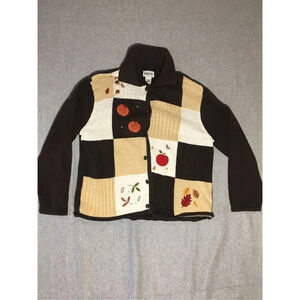 Womens Bonworth Cardigan Size Large Brown Neutrals Fall Autumn Leaves Vintage